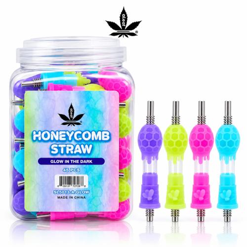 ALEAF Silicone Honeycomb Straw Nectar Collector Glow in The Dark (SL5013) - 45PK Jar-Assorted
