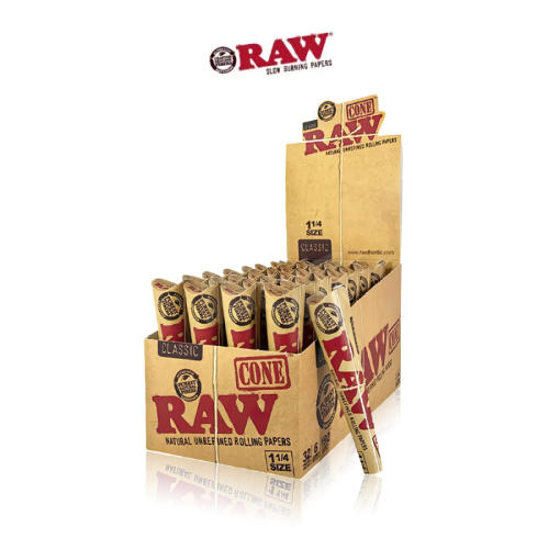 RAW Pre-Rolled Cones - 1 1/4 Size - 32 Pack - 6 Cones Per Pack