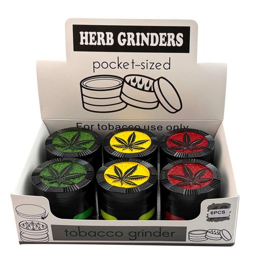 Grinder 60mm 4 Part (Leaf Spin Pocket Grinder DK5281-4) - 6PK Display-Assorted