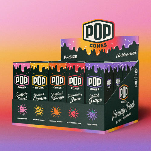 Pop Cones 1 1/4 Pre-Rolled Cones 6ct Variety Pack- 25PK Display
