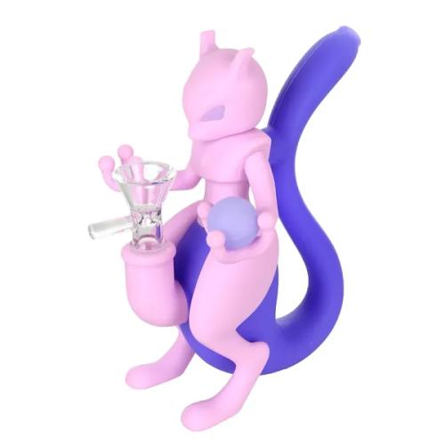 6in Poke Mew Two Silicone Glass Water Pipe with 14mm Glass Bowl (WP110)