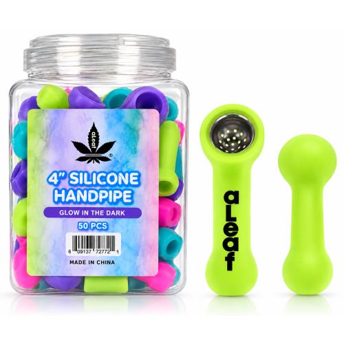 ALEAF 3.5in Silicone Hand Pipe W/Cap Glow in The Dark (SL118) - 50PK Jar-Assorted