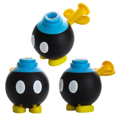 4in Super Bob-omb Silicone Glass Water Pipe with 14mm Glass Bowl (XY197)-Black