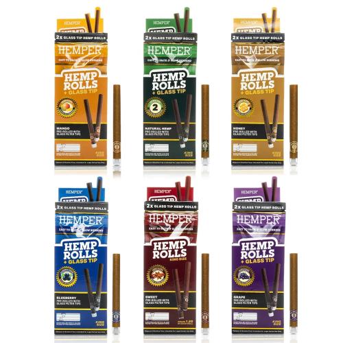Hemper - Hemp King Size Rolls with Glass Tips (2pk) - 12PK Display
