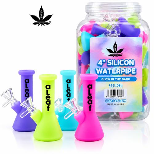 ALEAF 4in Silicone Beaker Glow in The Dark Water Pipe (SL5104) - 25PK Jar-Assorted
