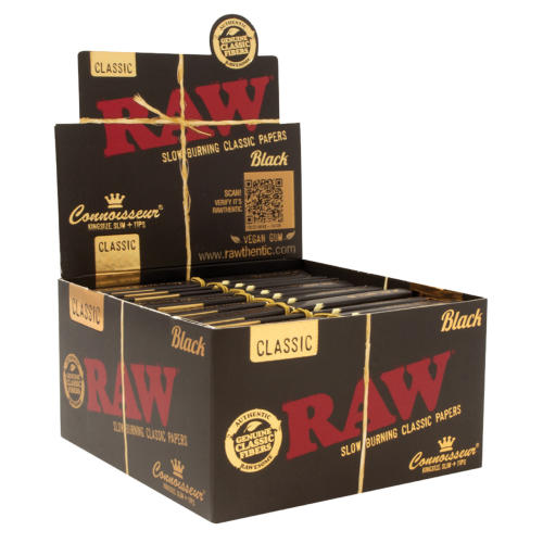 RAW Rolling Papers - Connoisseur King Slim Size + Tips - 24 Pack