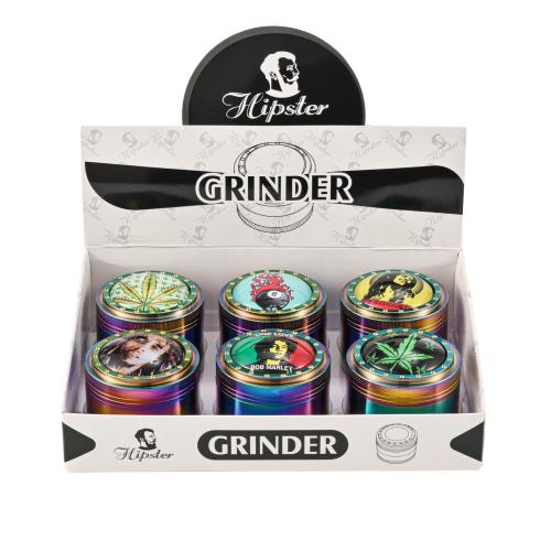 Grinder 63mm 4 Part (Hipster Reggae Herb Grinder SW2232-4) - 6PK Display-Assorted