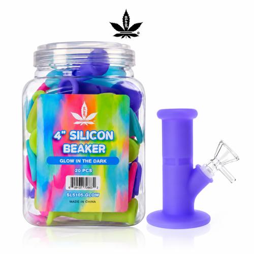 ALEAF 4in Silicone Beaker Glow in The Dark Water Pipe (SL5105) - 20PK Jar-Assorted