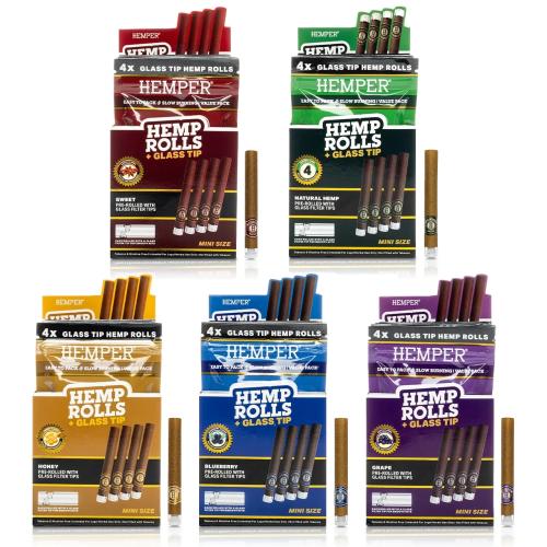 Hemper - Hemp Mini Rolls with Glass Tips (4pk) - 12PK Display