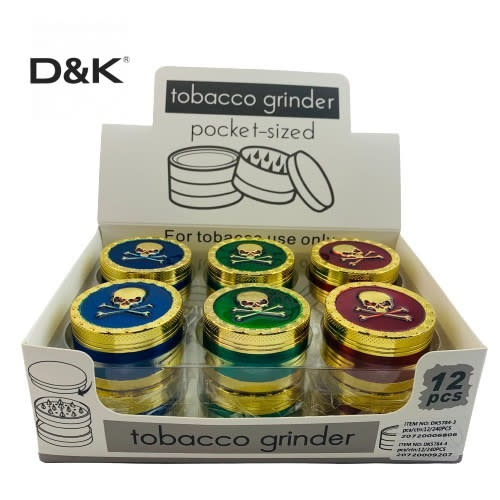 Grinder 50mm 3 Part (Skull Cap Grinder DK5790A-3) - 12PK Display-Assorted