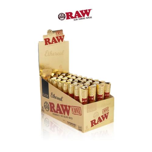 RAW Pre-Rolled Etheral Cones - 1 1/4 Size - 32 Pack - 6 Cones Per Pack